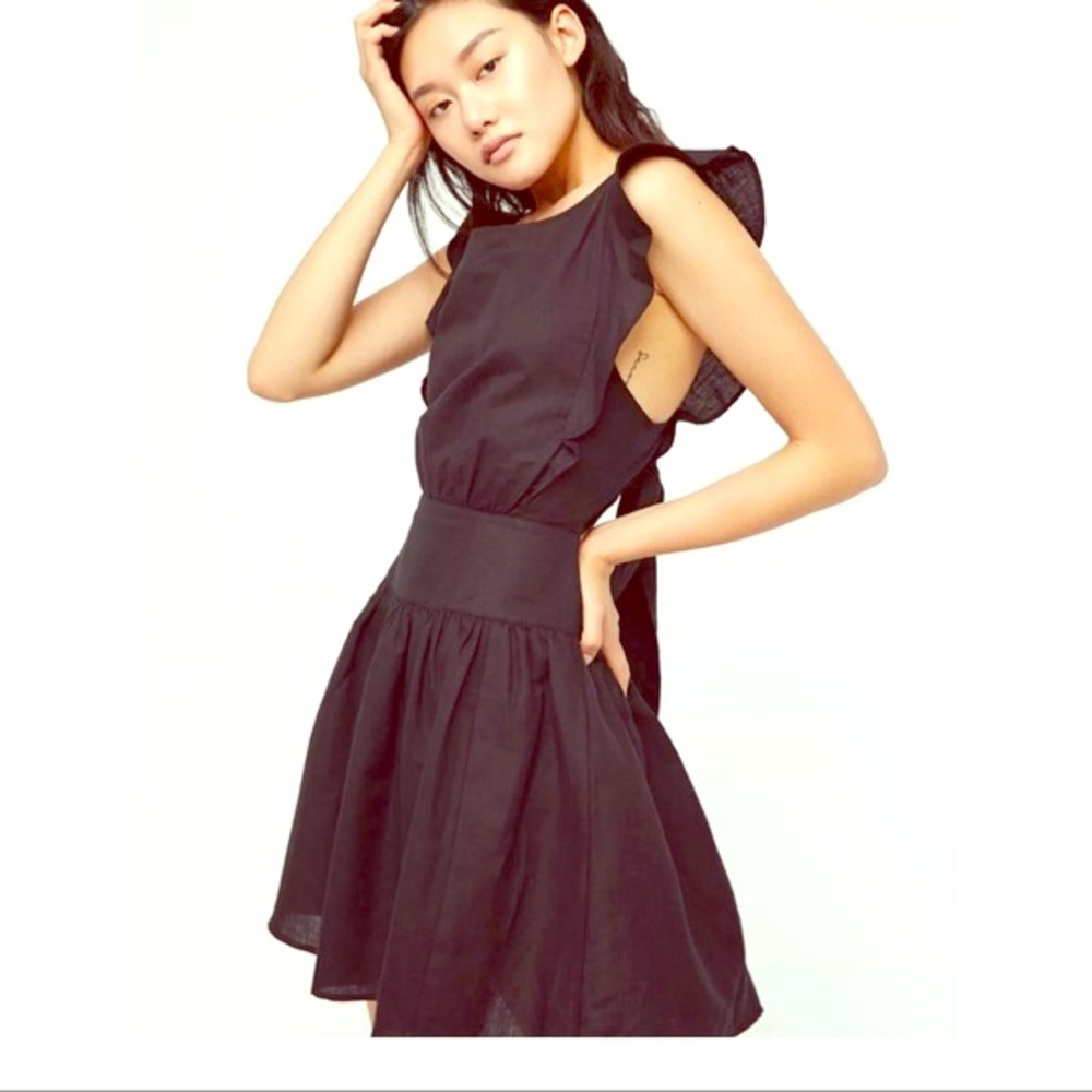 Free People Erin Mini Linen Dress in Black